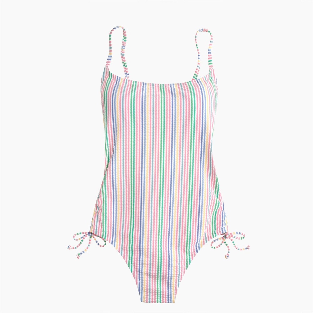 J. Crew Ruched Side Swimsuit Rainbow Seersucker, One Piece Bathing Suit